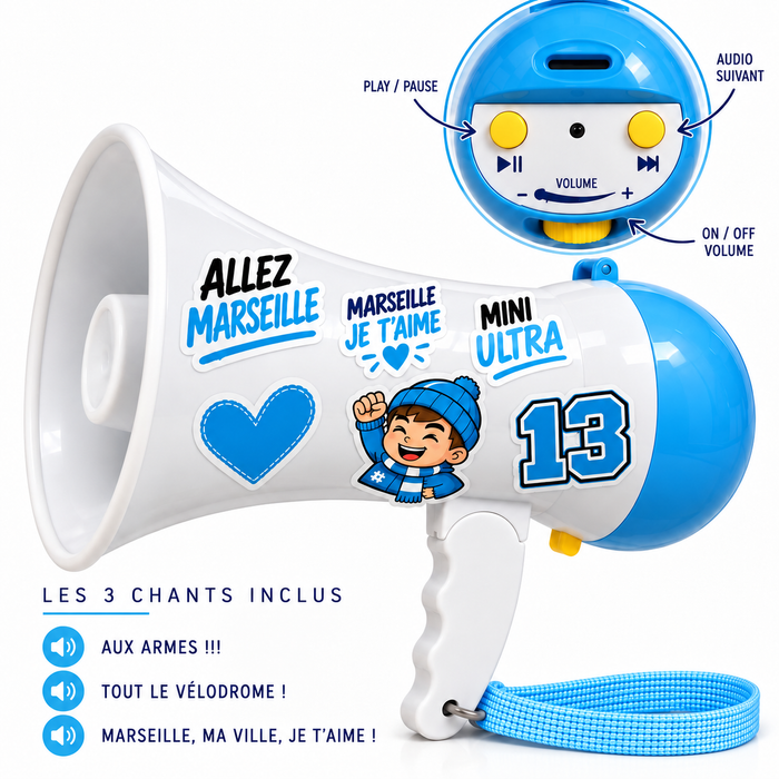 Mini Mégaphone de supporter Marseille